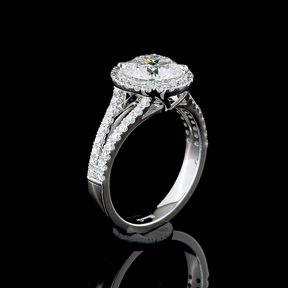 14K White Gold Split Shank Halo Ring with 4.20 Carat Round Brilliant Lab Diamond and 0.76 Carat Accent Diamonds - 4.96 Carat Total Diamond Weight - Covaloro Fine Jewelry