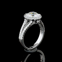 14K White Gold Split Shank Halo Ring with 5.01 Carat Round Brilliant Lab Diamond and 0.86 Carat Side Diamonds - GIA Certified E VVS2 - Covaloro Fine Jewelry