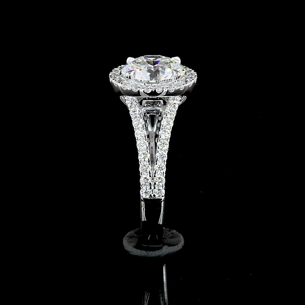 14K White Gold Split Shank Halo Ring with 7.06 Carat Round Brilliant Cut Lab Diamond and 1.01 Carat Accent Lab Diamonds - Total 8.07 Carats, GIA Certified - Covaloro Fine Jewelry