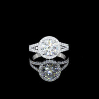 14K White Gold Split Shank Halo Ring with 8.13 Carat Round Brilliant Cut Lab Diamond Center and 1.04 Carat Accent Diamonds - 9.17 Carat Total Weight - Covaloro Fine Jewelry