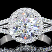 14K White Gold Split Shank Halo Ring with 8.13 Carat Round Brilliant Cut Lab Diamond Center and 1.04 Carat Accent Diamonds - 9.17 Carat Total Weight - Covaloro Fine Jewelry