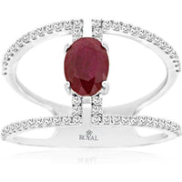 14K White Gold Split Shank Ring with 0.90 Carat Oval Ruby and 0.35 Carat Round Diamond Accents - Royal Jewelry