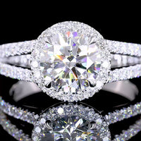 14K White Gold Split Shank Ring with 1.03 Carat Round Brilliant Cut Lab Diamond and Halo Setting - 1.42 Carat Total Diamond Weight - Covaloro Fine Jewelry