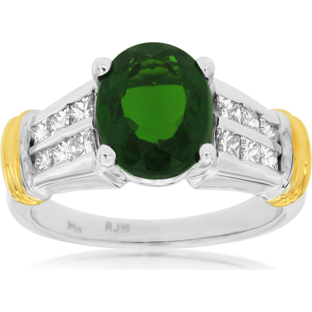 14K White Gold Split Shank Ring with 2.50 Carat Oval Russalite and 0.60 Carat Total Diamond Accents - Royal Jewelry