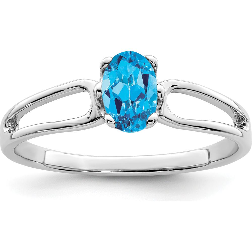 14K White Gold Split Shank Ring with 6x4mm Oval Swiss Blue Topaz - 0.55 Carat Total Gem Weight by Monteluci Fine Jewelry