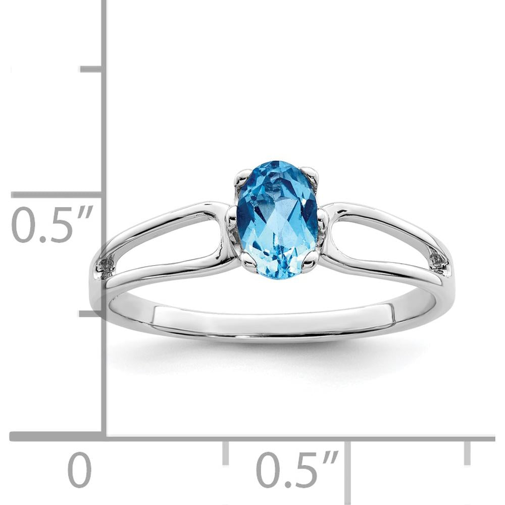 14K White Gold Split Shank Ring with 6x4mm Oval Swiss Blue Topaz - 0.55 Carat Total Gem Weight by Monteluci Fine Jewelry