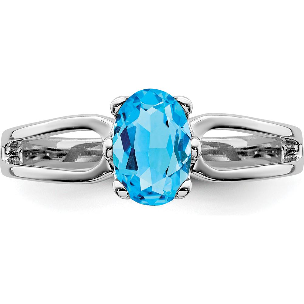14K White Gold Split Shank Ring with 6x4mm Oval Swiss Blue Topaz - 0.55 Carat Total Gem Weight by Monteluci Fine Jewelry