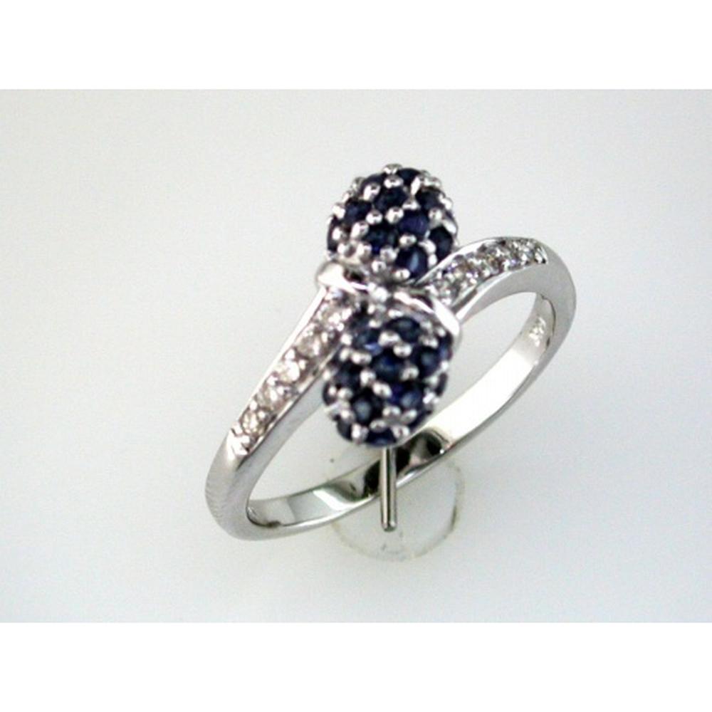 14K White Gold Split Shank Ring with Clustered Round Sapphires and Accent Diamonds - 0.90 Carat Sapphire Total Weight, 0.14 Carat Diamond Total Weight - Royal Jewelry