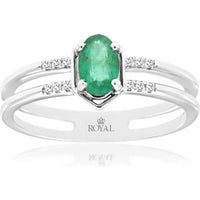 14K White Gold Split Shank Ring with Oval Emerald and Round Diamond Accents - 0.45 Carat Emerald, 0.04 Carat Diamond Total Weight - Royal Jewelry