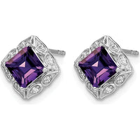 14K White Gold Square Amethyst and Diamond Earrings with 0.8 Carat Total Amethyst and 0.08 Carat Total Diamonds by Monteluci Fine Jewelry