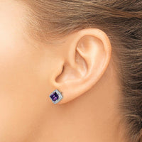 14K White Gold Square Amethyst and Diamond Earrings with 0.8 Carat Total Amethyst and 0.08 Carat Total Diamonds by Monteluci Fine Jewelry