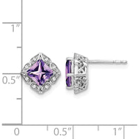 14K White Gold Square Amethyst and Diamond Earrings with 0.8 Carat Total Amethyst and 0.08 Carat Total Diamonds by Monteluci Fine Jewelry