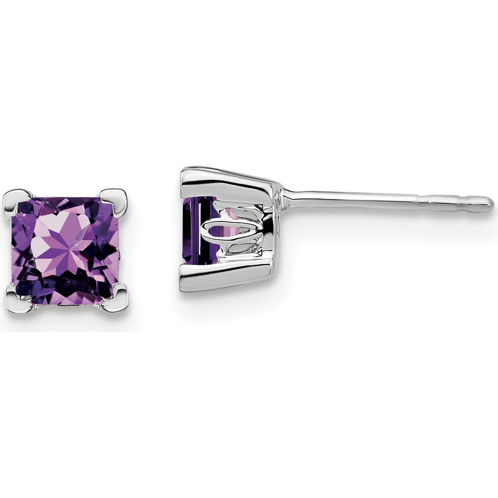 14K White Gold Square Amethyst Stud Earrings - 0.572 Carat Total Amethyst Weight by Monteluci Fine Jewelry