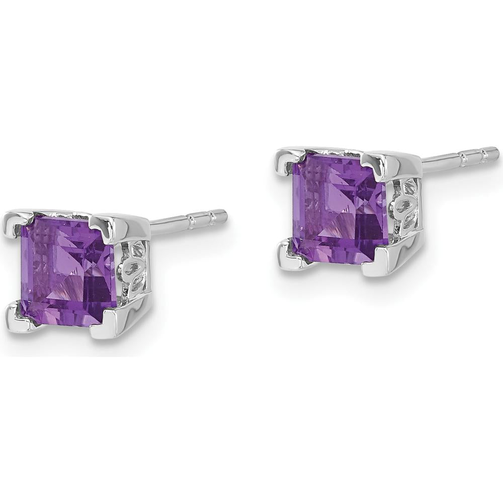 14K White Gold Square Amethyst Stud Earrings - 0.572 Carat Total Amethyst Weight by Monteluci Fine Jewelry