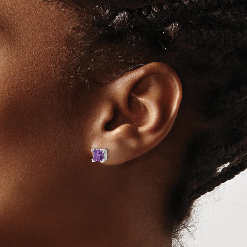 14K White Gold Square Amethyst Stud Earrings - 0.572 Carat Total Amethyst Weight by Monteluci Fine Jewelry