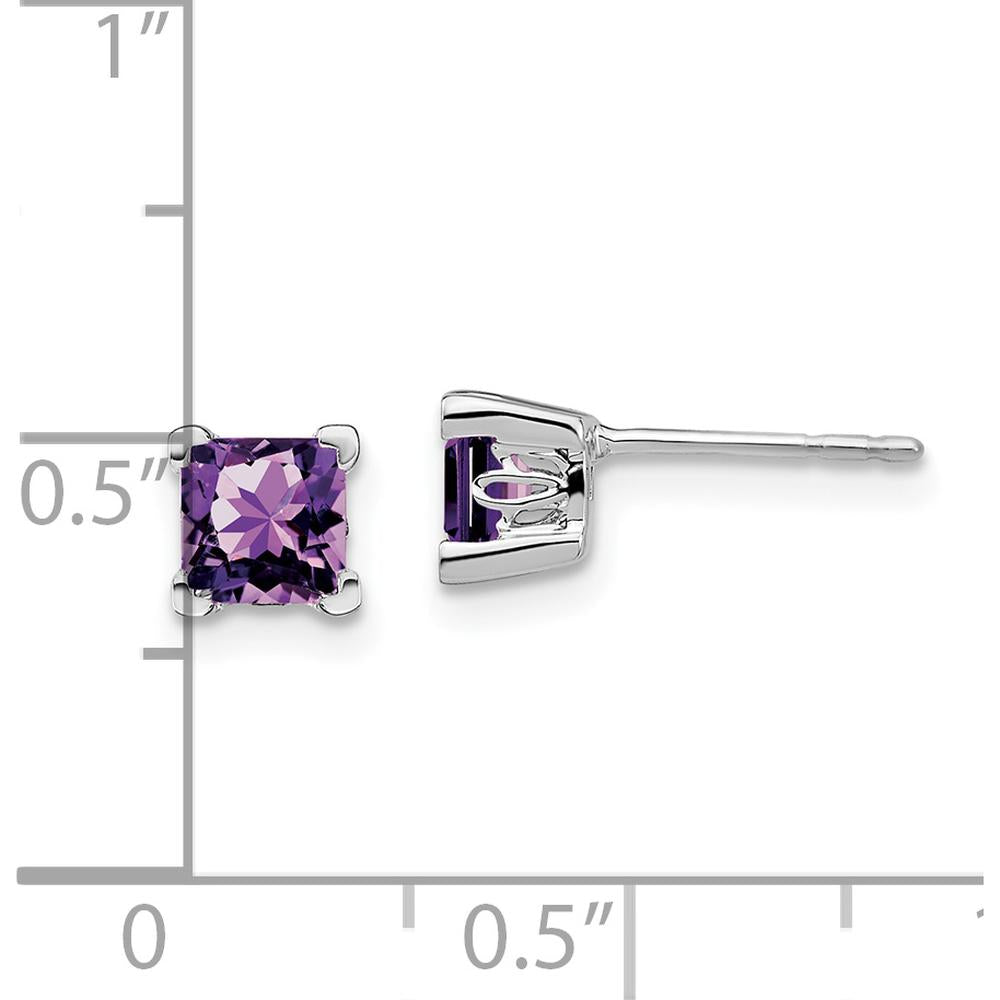 14K White Gold Square Amethyst Stud Earrings - 0.572 Carat Total Amethyst Weight by Monteluci Fine Jewelry