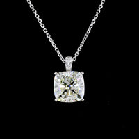 14K White Gold Square Antique Cushion Cut Lab Diamond Pendant Necklace - 3.09 Carat Total Diamond Weight (3.01 Carat Center + Accents) - Covaloro Fine Jewelry