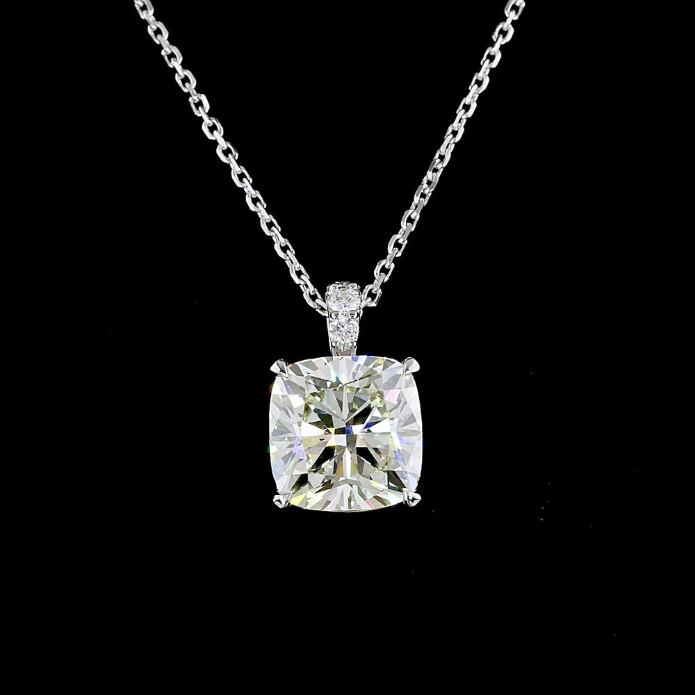 14K White Gold Square Antique Cushion Cut Lab Diamond Pendant Necklace - 3.09 Carat Total Diamond Weight (3.01 Carat Center + Accents) - Covaloro Fine Jewelry