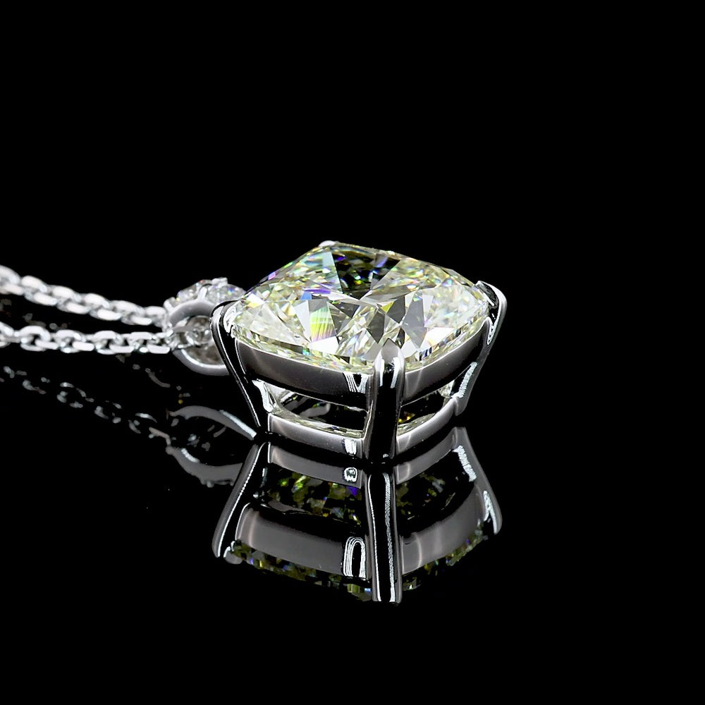 14K White Gold Square Antique Cushion Cut Lab Diamond Pendant Necklace - 3.09 Carat Total Diamond Weight (3.01 Carat Center + Accents) - Covaloro Fine Jewelry