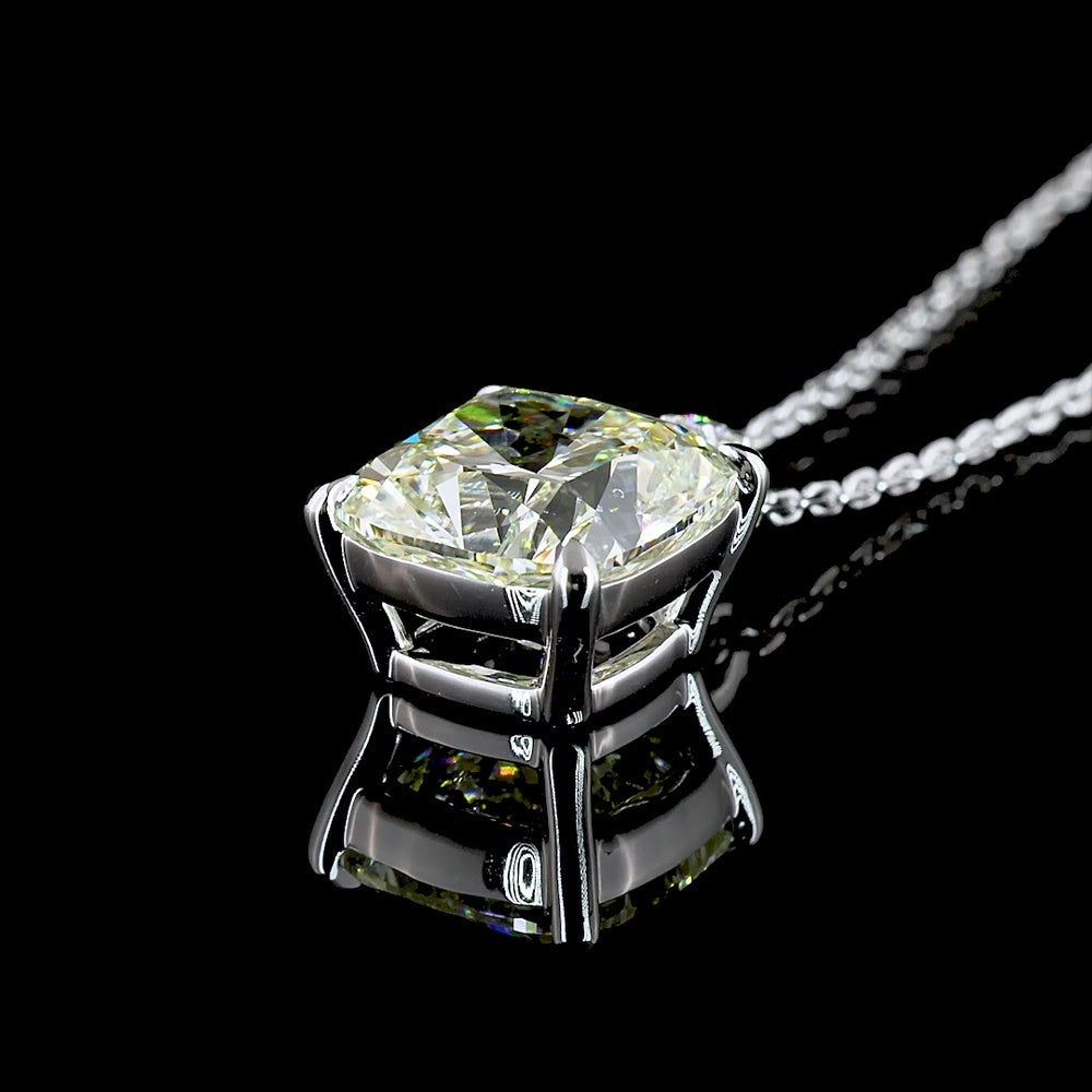 14K White Gold Square Antique Cushion Cut Lab Diamond Pendant Necklace - 3.09 Carat Total Diamond Weight (3.01 Carat Center + Accents) - Covaloro Fine Jewelry