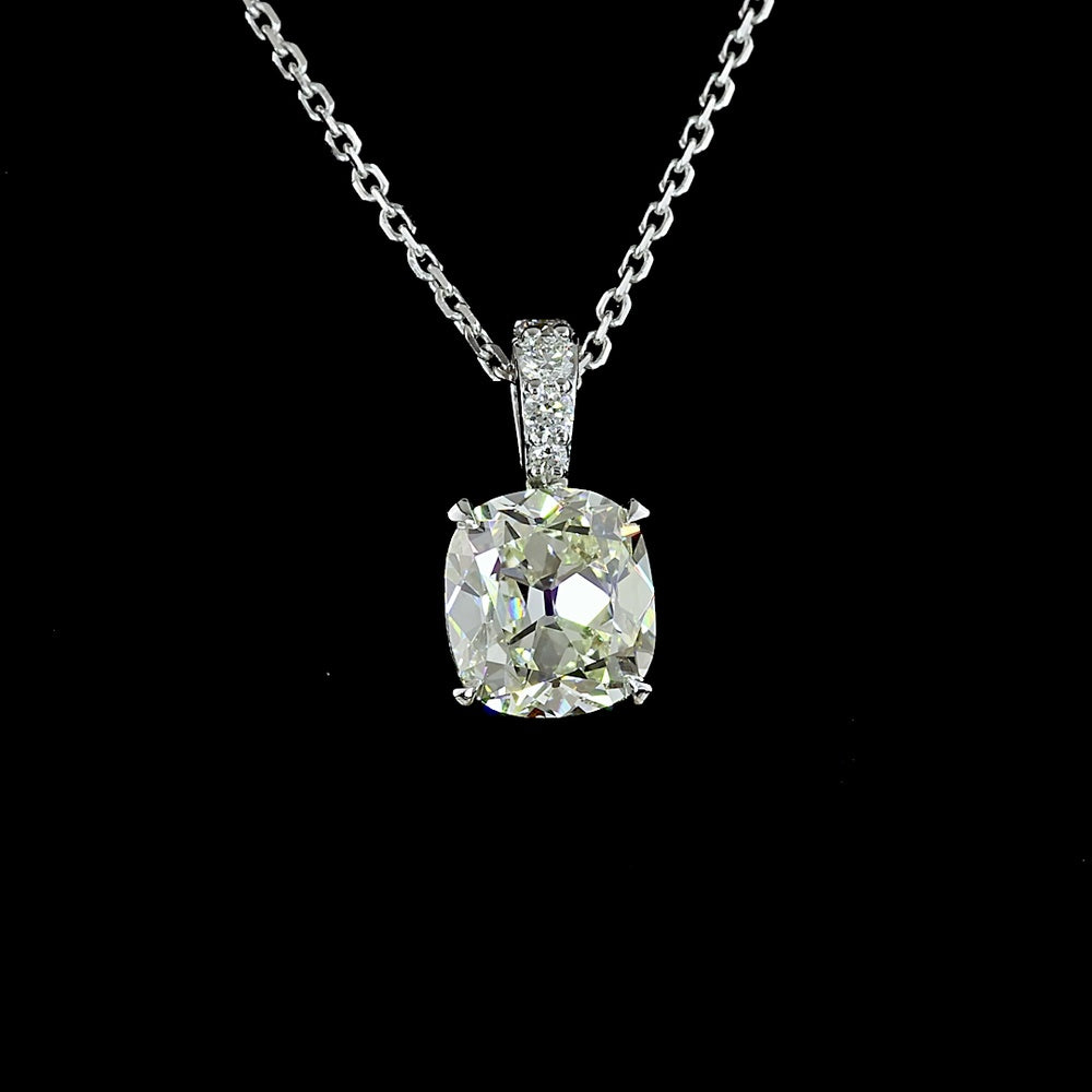 14K White Gold Square Antique Cushion Cut Lab Diamond Pendant with Accent Diamonds - 1.65 Carat Total Diamond Weight - Covaloro Fine Jewelry