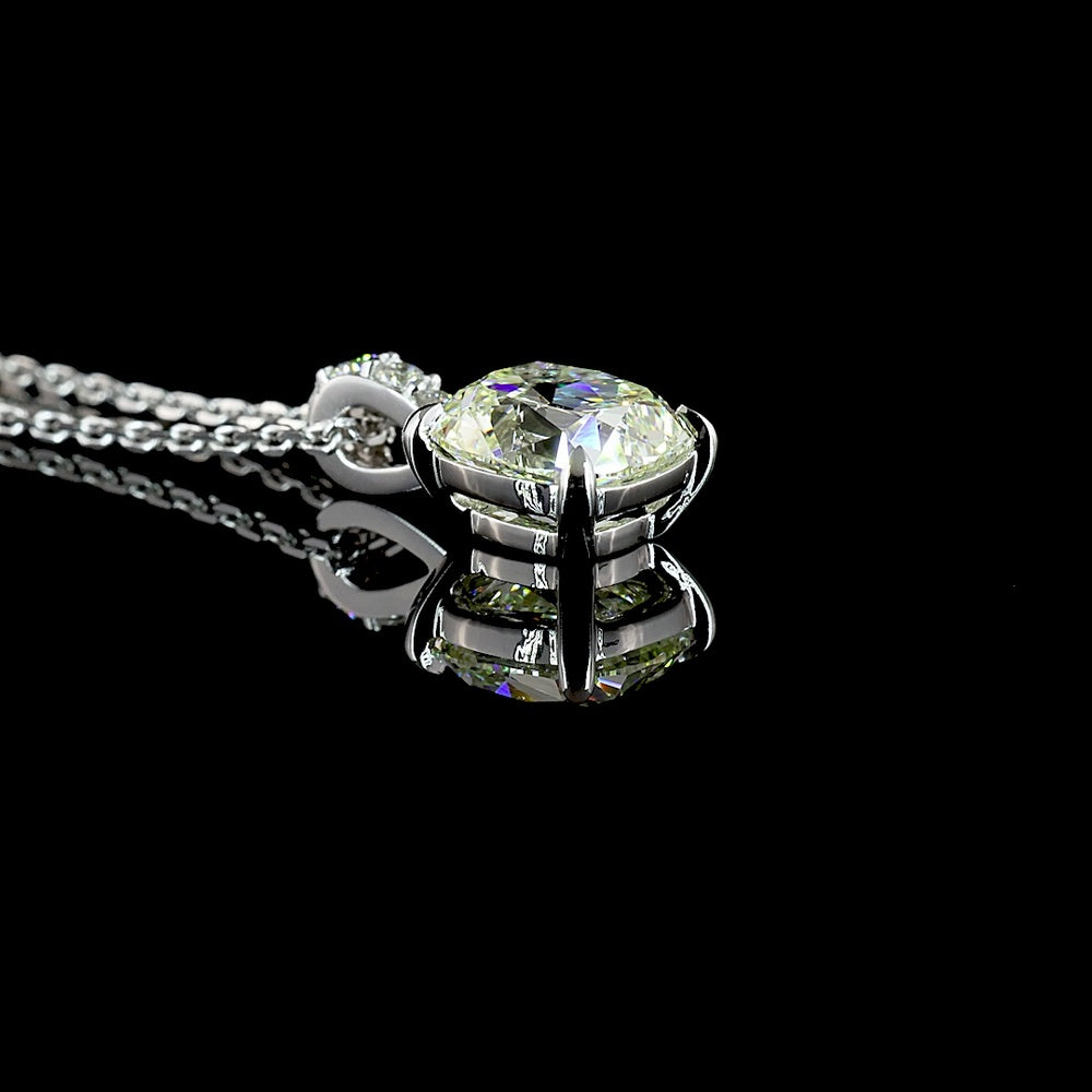 14K White Gold Square Antique Cushion Cut Lab Diamond Pendant with Accent Diamonds - 1.65 Carat Total Diamond Weight - Covaloro Fine Jewelry