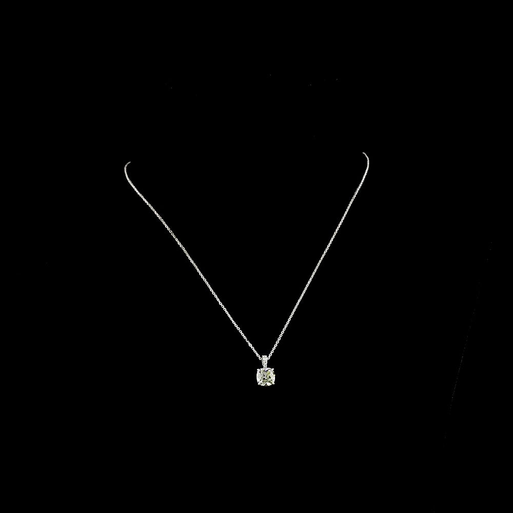 14K White Gold Square Antique Cushion Cut Lab Diamond Pendant with Brilliant Diamond Accents - 2.10 Carats Total Diamond Weight - Covaloro Fine Jewelry