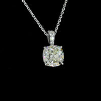 14K White Gold Square Antique Cushion Cut Lab Diamond Pendant with Brilliant Diamond Accents - 2.10 Carats Total Diamond Weight - Covaloro Fine Jewelry