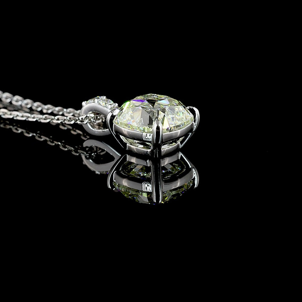 14K White Gold Square Antique Cushion Cut Lab Diamond Pendant with Brilliant Diamond Accents - 2.10 Carats Total Diamond Weight - Covaloro Fine Jewelry