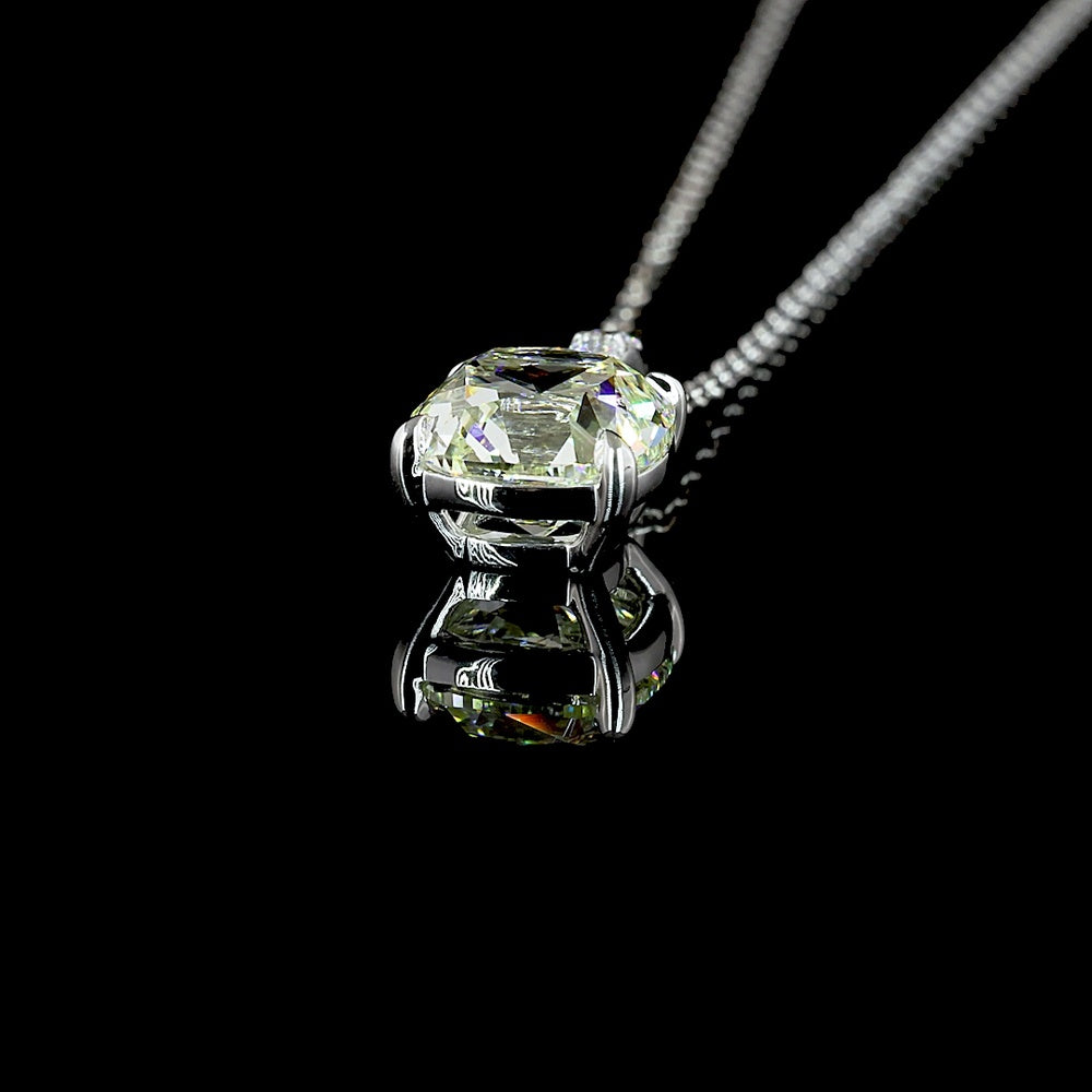 14K White Gold Square Antique Cushion Cut Lab Diamond Pendant with Brilliant Diamond Accents - 2.10 Carats Total Diamond Weight - Covaloro Fine Jewelry