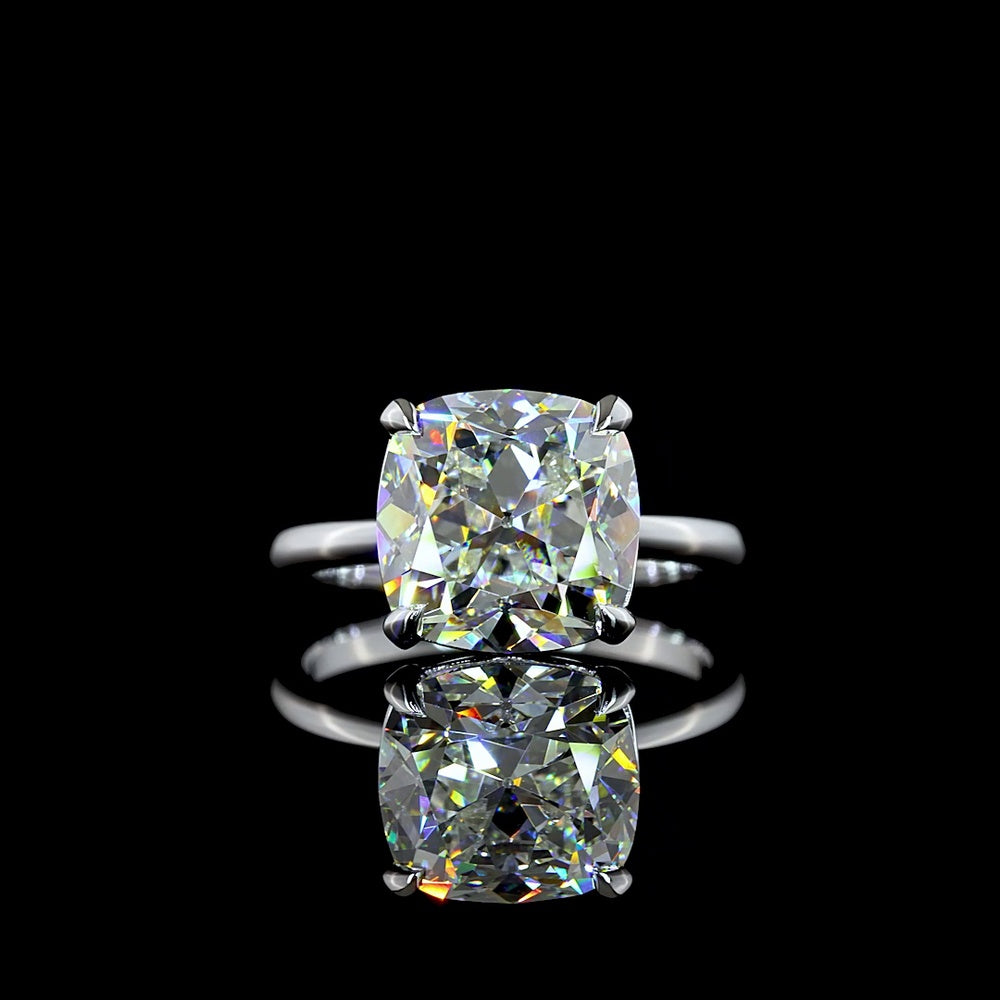 14K White Gold Square Antique Cushion Cut Lab Diamond Solitaire Ring - 5.06 Carat Total Weight, E-F VVS2 IGI Certified - Covaloro Fine Jewelry