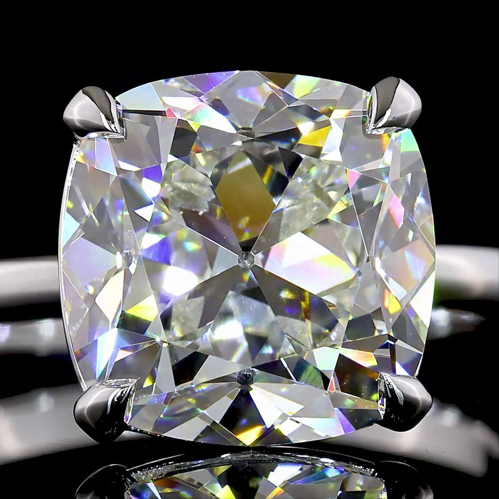 14K White Gold Square Antique Cushion Cut Lab Diamond Solitaire Ring - 5.06 Carat Total Weight, E-F VVS2 IGI Certified - Covaloro Fine Jewelry