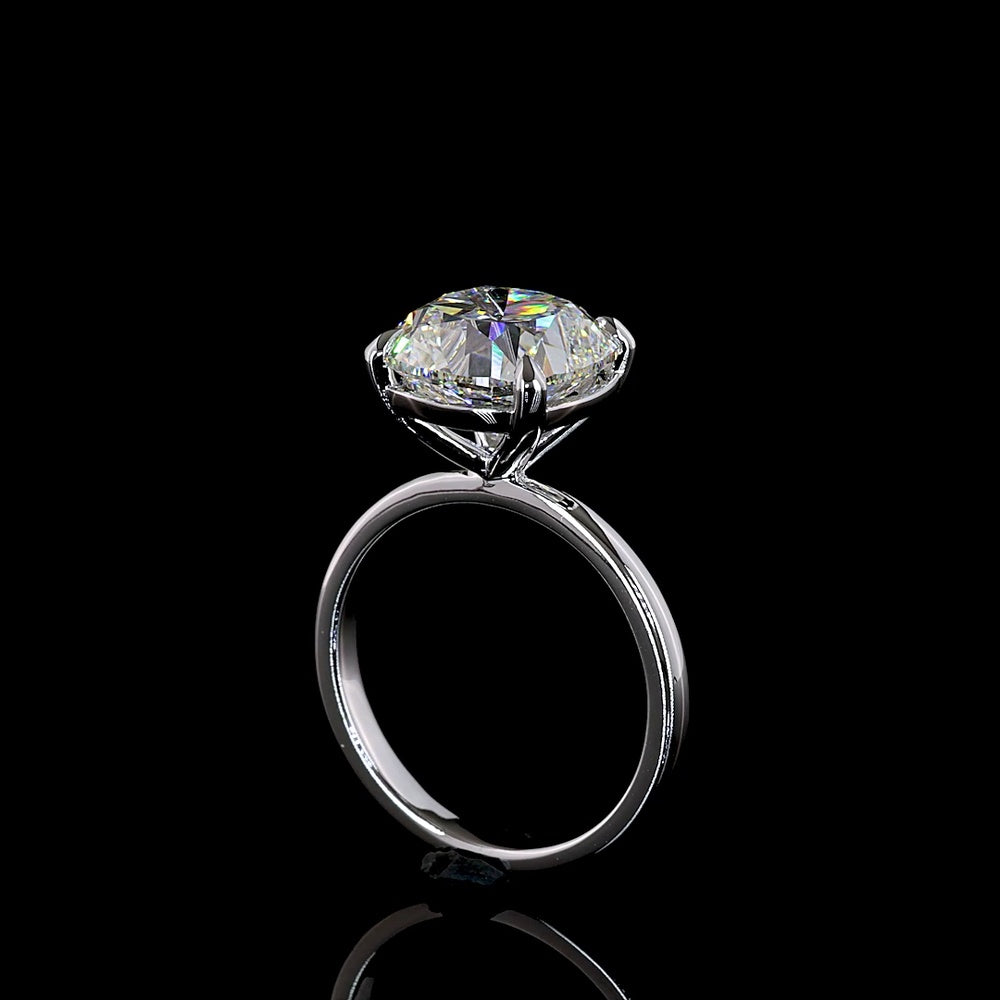 14K White Gold Square Antique Cushion Cut Lab Diamond Solitaire Ring - 5.06 Carat Total Weight, E-F VVS2 IGI Certified - Covaloro Fine Jewelry