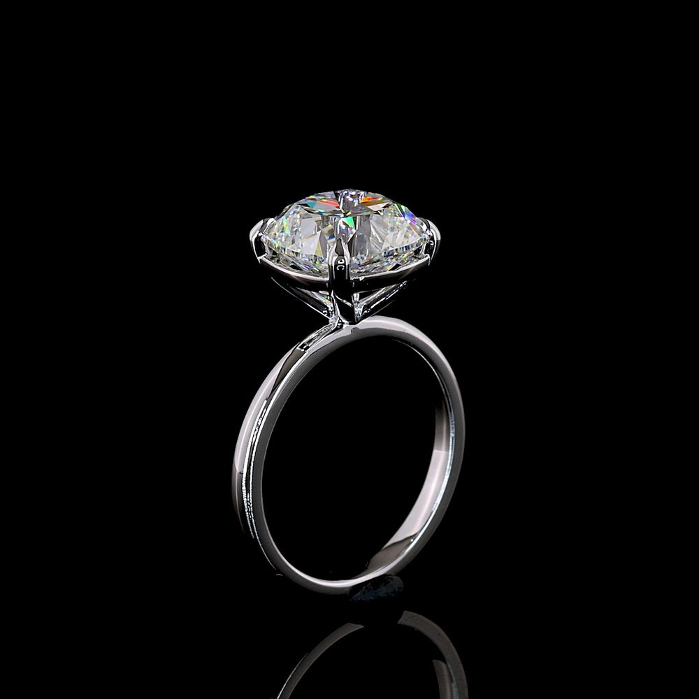 14K White Gold Square Antique Cushion Cut Lab Diamond Solitaire Ring - 5.06 Carat Total Weight, E-F VVS2 IGI Certified - Covaloro Fine Jewelry