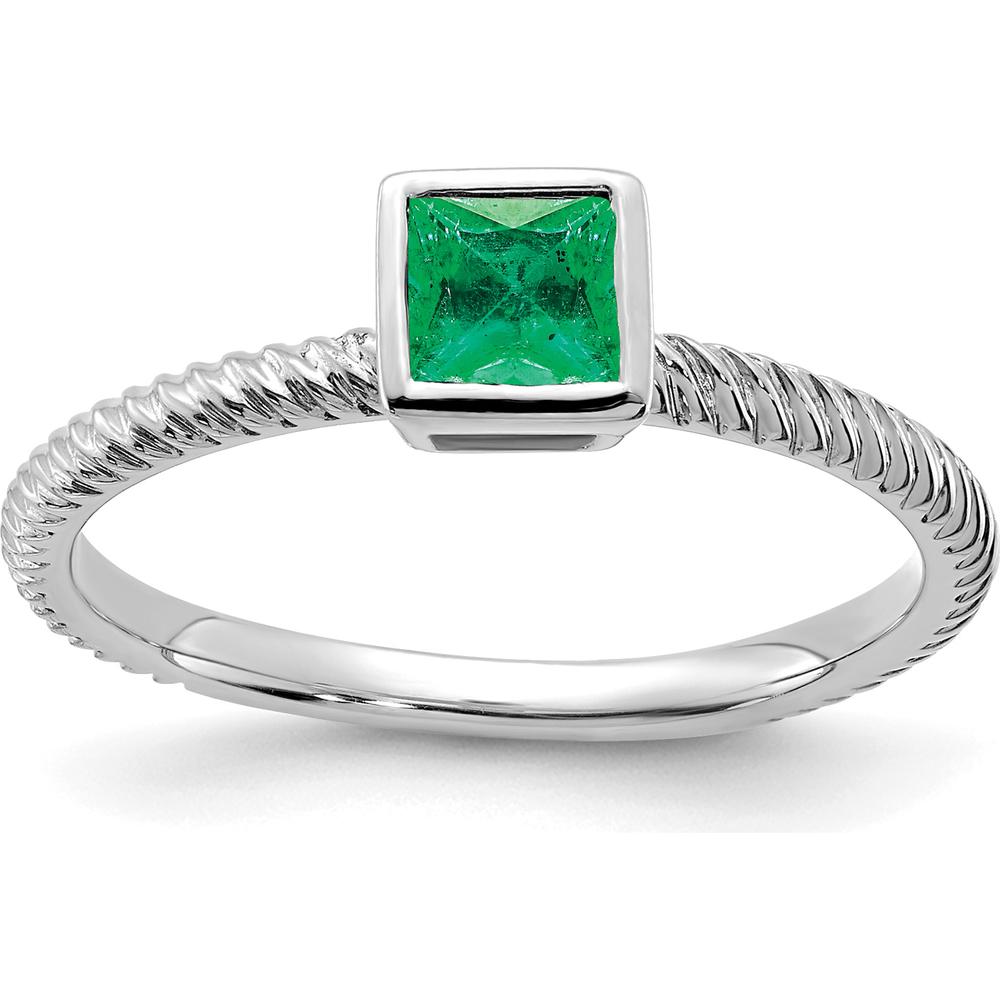 14K White Gold Square Bezel Emerald Ring with 0.265 Carat Princess Cut Emerald by 0