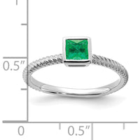 14K White Gold Square Bezel Emerald Ring with 0.265 Carat Princess Cut Emerald by 0