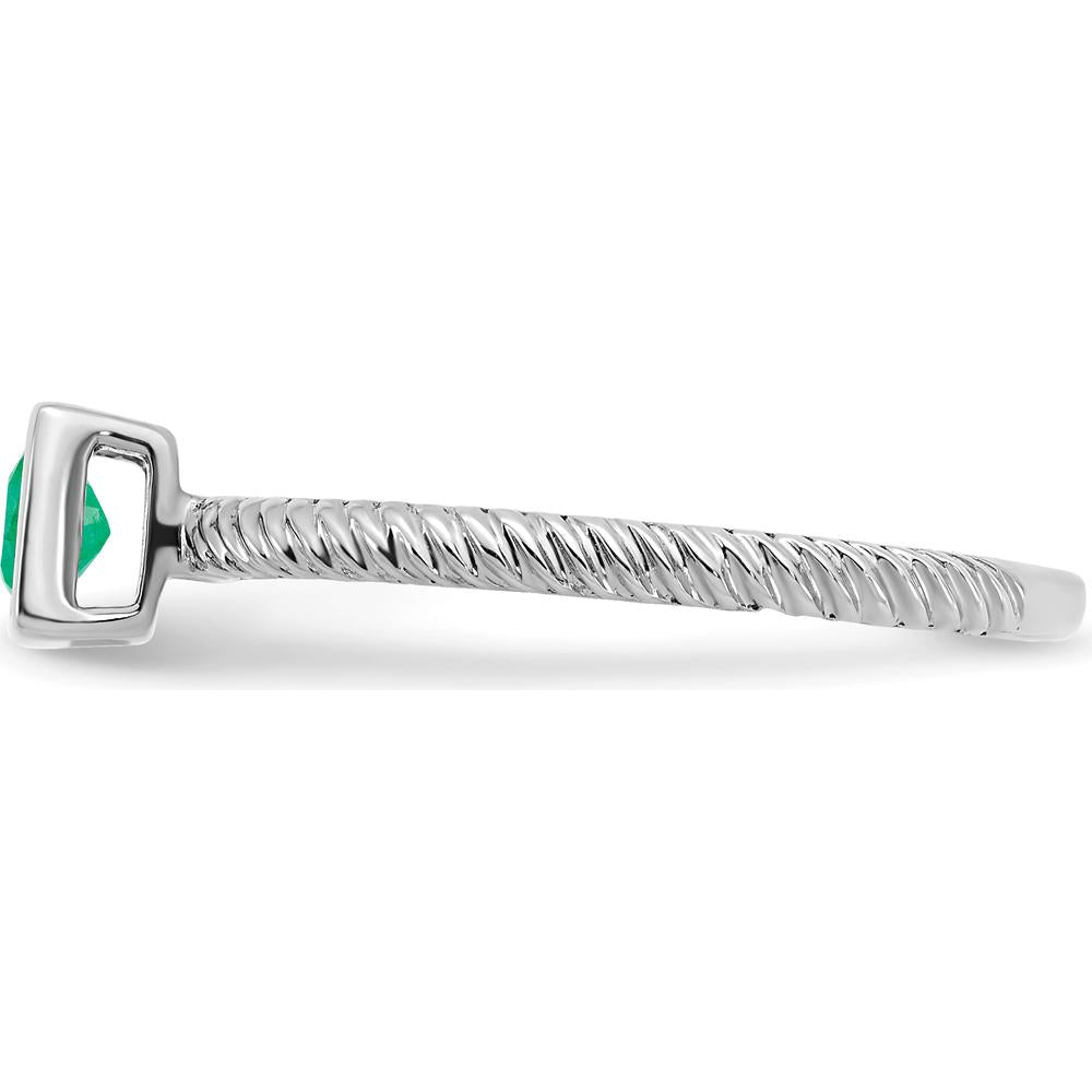 14K White Gold Square Bezel Emerald Ring with 0.265 Carat Princess Cut Emerald by 0