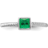 14K White Gold Square Bezel Emerald Ring with 0.265 Carat Princess Cut Emerald by 0