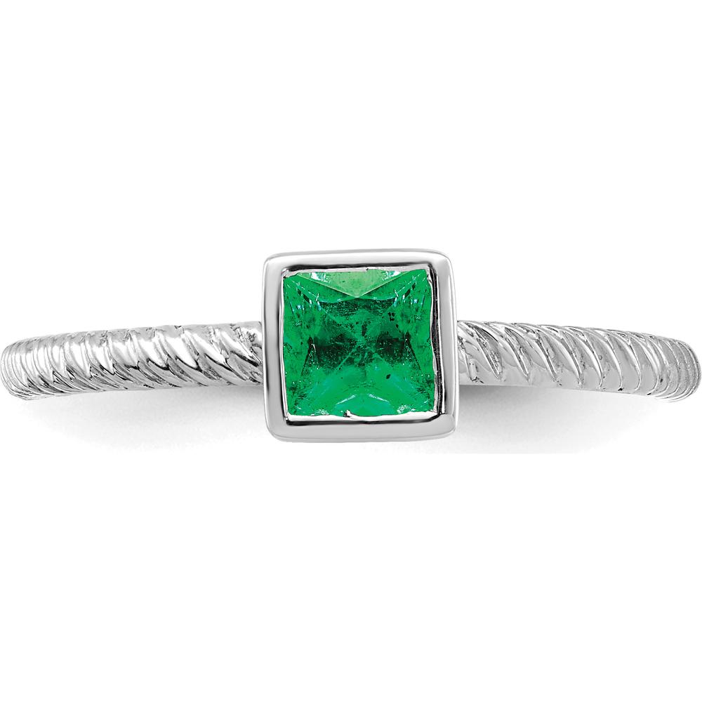 14K White Gold Square Bezel Emerald Ring with 0.265 Carat Princess Cut Emerald by 0