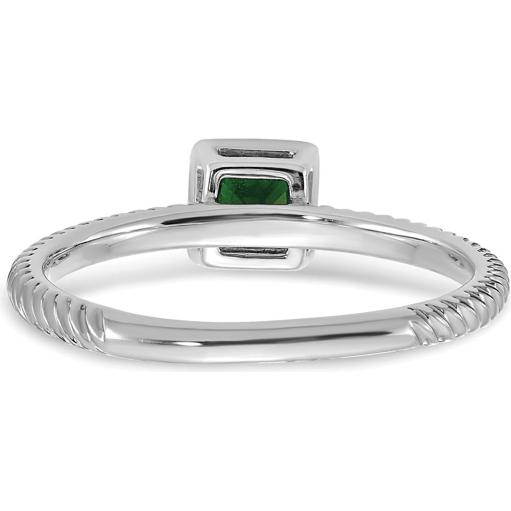14K White Gold Square Bezel Emerald Ring with 0.265 Carat Princess Cut Emerald by 0
