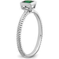 14K White Gold Square Bezel Emerald Ring with 0.265 Carat Princess Cut Emerald by 0