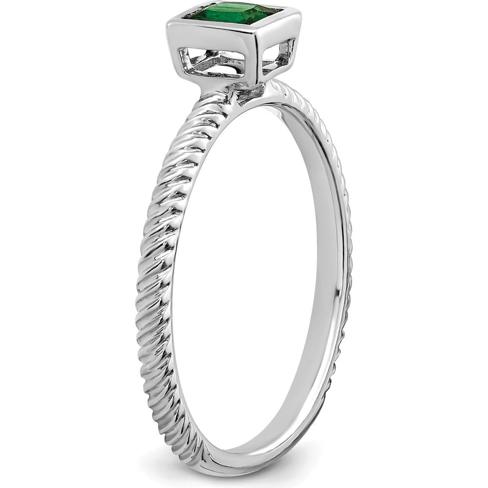 14K White Gold Square Bezel Emerald Ring with 0.265 Carat Princess Cut Emerald by 0