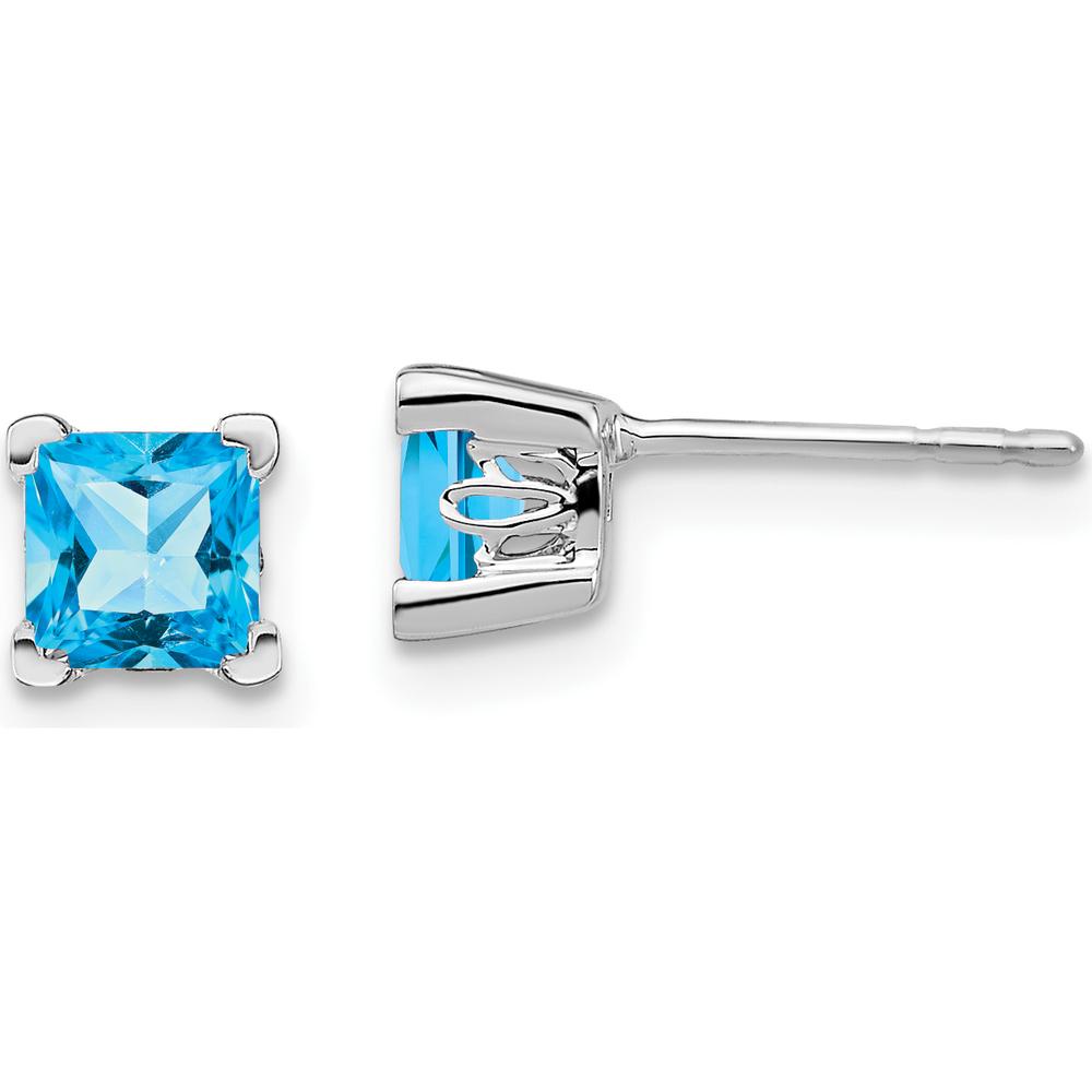 14K White Gold Square Blue Topaz Stud Earrings - 0.572 Carat Total Blue Topaz Weight by Monteluci Fine Jewelry
