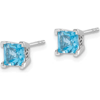 14K White Gold Square Blue Topaz Stud Earrings - 0.572 Carat Total Blue Topaz Weight by Monteluci Fine Jewelry
