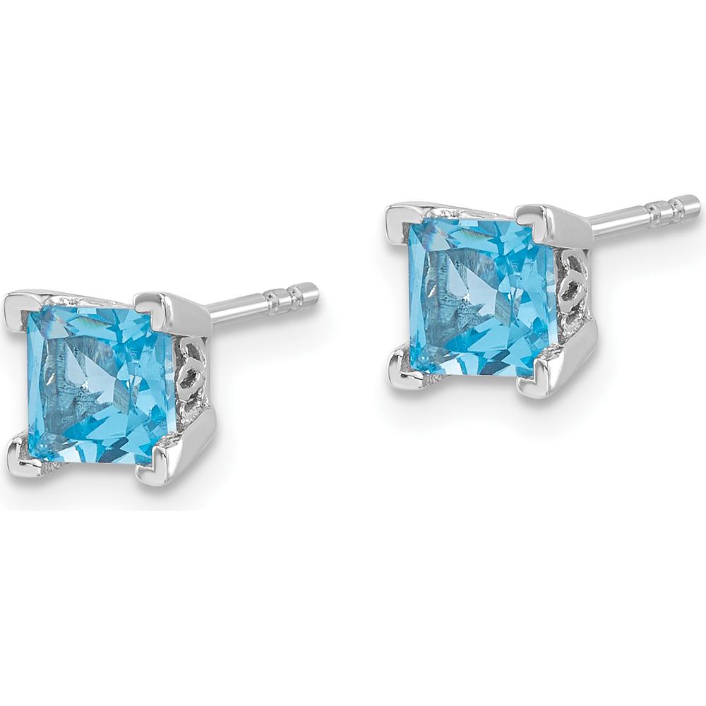 14K White Gold Square Blue Topaz Stud Earrings - 0.572 Carat Total Blue Topaz Weight by Monteluci Fine Jewelry