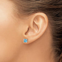 14K White Gold Square Blue Topaz Stud Earrings - 0.572 Carat Total Blue Topaz Weight by Monteluci Fine Jewelry