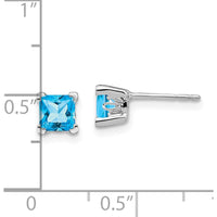 14K White Gold Square Blue Topaz Stud Earrings - 0.572 Carat Total Blue Topaz Weight by Monteluci Fine Jewelry