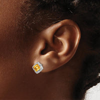 14K White Gold Square Citrine and Diamond Button Earrings - 0.8 Carat Total Citrine, 0.01 Carat Total Diamond Weight by Monteluci Fine Jewelry
