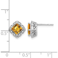 14K White Gold Square Citrine and Diamond Button Earrings - 0.8 Carat Total Citrine, 0.01 Carat Total Diamond Weight by Monteluci Fine Jewelry