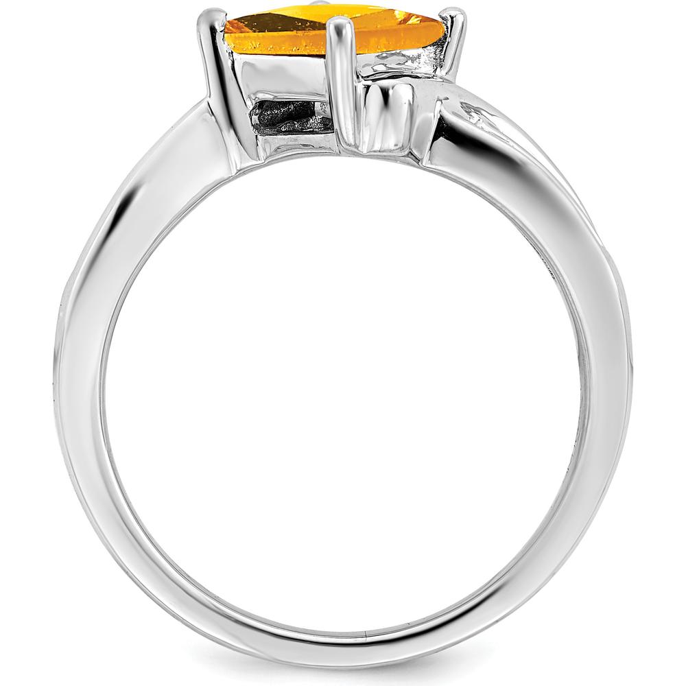 14K White Gold Square Citrine and Diamond Ring - 1.015 Carat Citrine, 0.015 Carat Diamond by 0